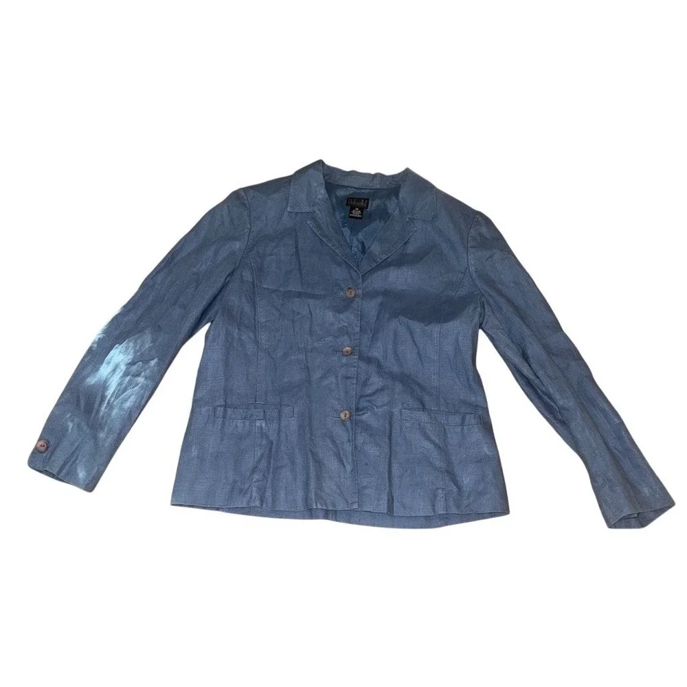 Rafaella Pant Suit Set Womens Size 14 Blue Shimmer Blazer Jacket‎ & Pants